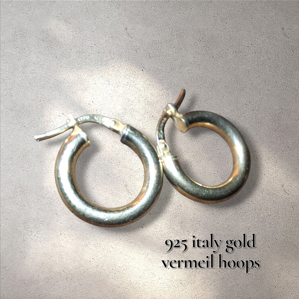 Gold 925 Italy Hoop Earrings Signd Dyadema Vermeil Sterling Silver